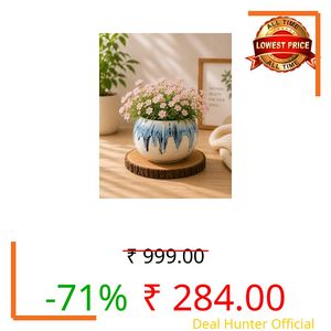 Handcrafted Ceramic Drip Glaze Planter Bowl – Blue & Ivory Stoneware Decorative Pot for Indoor Plants | Modern Minimal Home Décor Set of 1