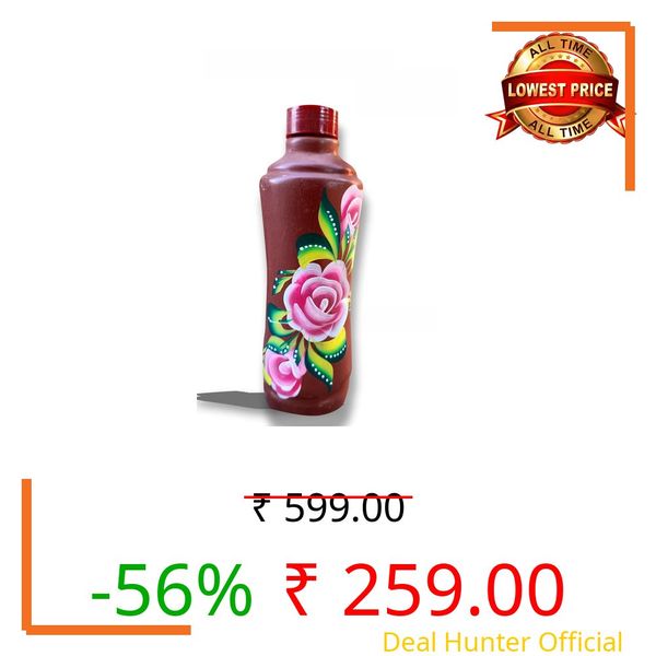 Terracotta Clay Water Bottle 1 Litre | Natural Cooling Earthen Mitti Bottle | Eco Friendly Handmade Mud Bottle for Healthy Drinking Water (Classic)