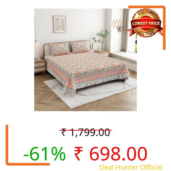 CLOTHOLOGY Skin Friendly bedsheet Double Size Bed Cotton bedsheets for Double Size Bed, 1 Double Size bedsheet Cotton with Pillow Cover Set of 2 | 240 TC Soft Bed Sheet Double Size