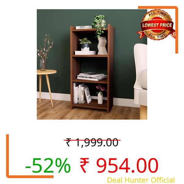 ECOLINE Book Shelf for Home Library with Assembly | Laminated Engineered Wood Storage Rack for Living Room, Office, Kitchen, Bedroom (Walnut, 3 Layer)