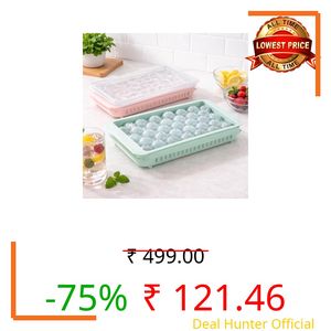 HomeWiz Ice Cube Tray Set of 2 | Mini Round Ice Cube Tray with Lid | Ball Ice Maker For Juice, Mocktails, Whiskey, Cocktails, Cold Tea & Coffee | Food Grade 33 Cavity Tray | Easy Release | Blue & Pink