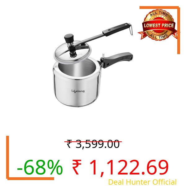 Lifelong 2L Stainless Steel Pressure Cooker | Inner Lid Design with Silicone Gasket | Induction & Gas Compatible | 1.2mm Thick | Leak-Proof, Durable, Rust-Resistant Body ISI-Certified