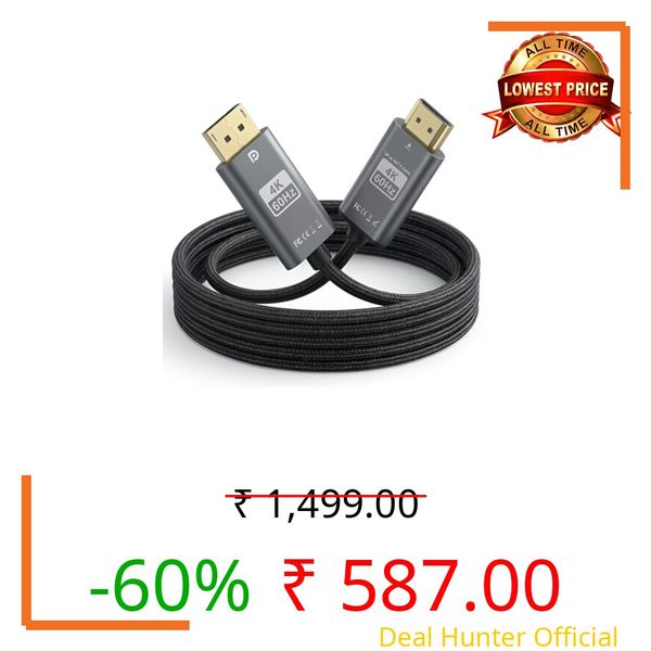 VIHOMI DP To Hdmi Metallic 4K x 2K@60Hz, 2M Cable Adaptor/Connector/Converter Compatible With Projector, Laptop, Monitor, Tv, Pc, Monitor, Audio & Video Support Aluminum Connector