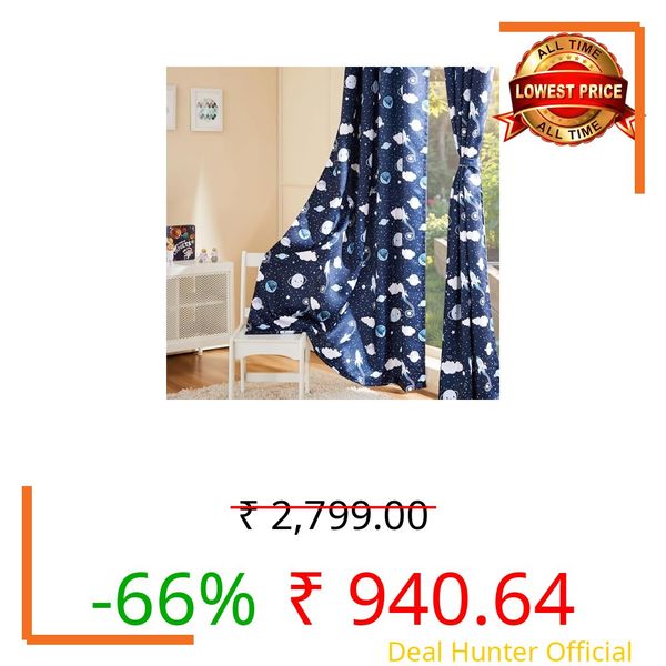 Amazon Basics - Kids Room Darkening Digital Printed Door Curtains, 80-85% Room Darkening | 7 Feet |Set of 2| Digital Print | Kids Curtain |for Living Room and Bedroom | 115cmx 210cm, Design-Galaxy