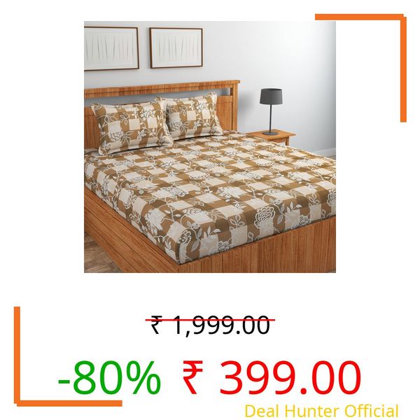 SJH DECOR Glace Cotton Fabric Beautiful Print Summer Queen Size Double Bed Bedsheet Size 90 Inches X 90 Inches, 228 X 228 cm with 2 Pillow Size 17 x 27 Inches - Brown