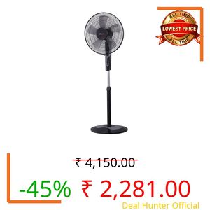 IBELL CHROME10 Pedestal Fan | Adjustable Height & 2hr Timer | 5-Leaf Design | High-Speed Performance | 100% Rust Free | 2-Yrs Warranty 【Black】