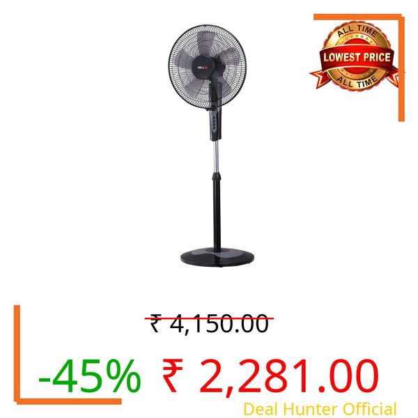 IBELL CHROME10 Pedestal Fan | Adjustable Height & 2hr Timer | 5-Leaf Design | High-Speed Performance | 100% Rust Free | 2-Yrs Warranty 【Black】