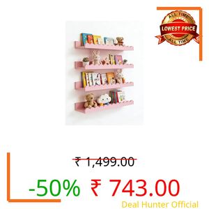WooDintu Scalloped Shelves for Nursery - Wall Book Shelves for Bedroom Kids, Nursery Bookshelf for Wall Set of 4, Floating Book Shelves Solid Wood,18 Inch (Pink)