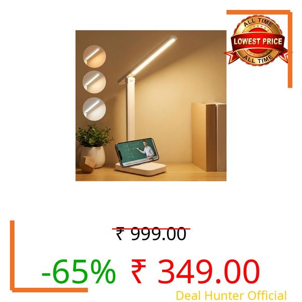 SaleOn Rechargeable Foldable Study Table Lamp for Students with Mobile Holder, Touch Control, 3 Color Modes, Adjustable Brightness, LED Desk Lamp for Study, Office Work, Reading - 6 Month Warranty