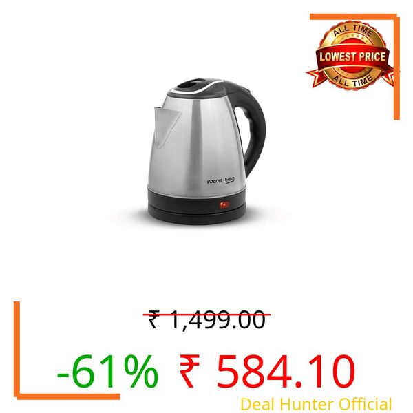 Voltas Beko, a TATA Product 1.5 L Stainless Steel Electric Kettle | 1350W Fast Boil | Auto Cut‑Off | Cool‑Touch Lid & Handle | Home & Office Use (K135X15H‑SL, Silver)