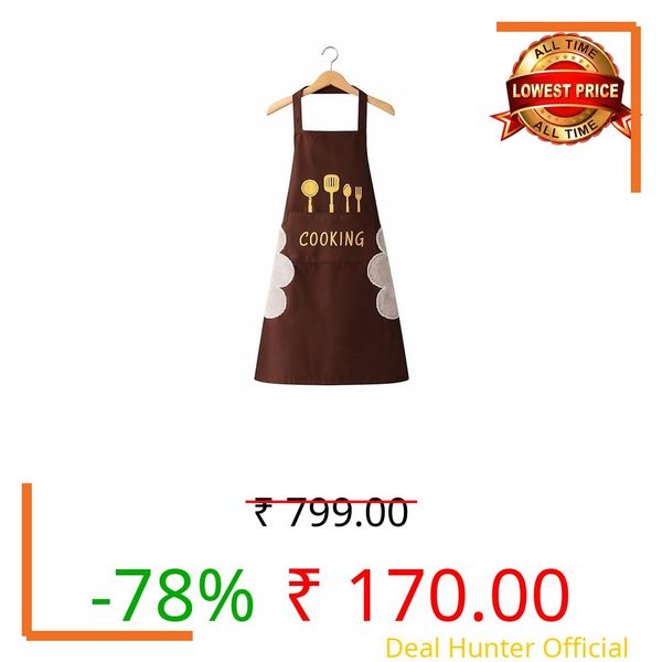 POPFIZZ Apron for Kitchen Cooking Waterproof Apron for Women Men with Pockets and Side Coral Velvet for Wiping Hands Towel Grill Cooking BBQ Kitchen Accessories items for Home. (BROWN)