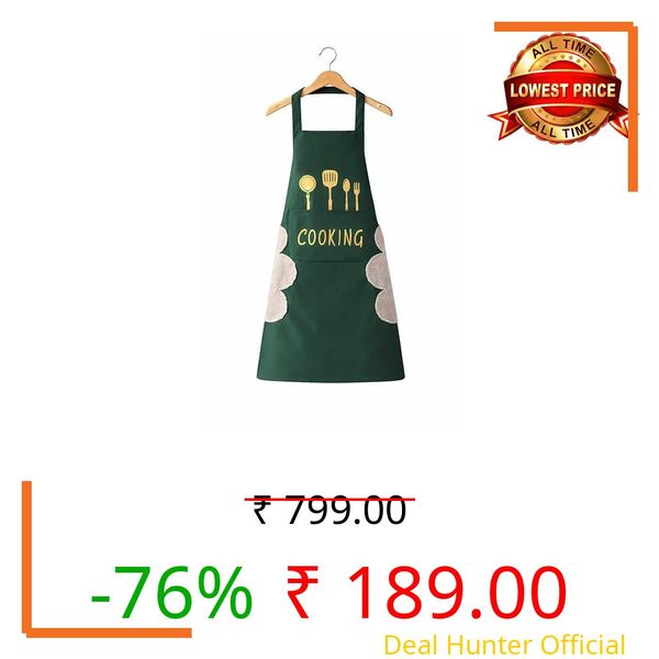 POPFIZZ Apron for Kitchen Cooking Waterproof Apron for Women Men with Pockets and Side Coral Velvet for Wiping Hands Towel Grill Cooking BBQ Kitchen Accessories items for Home. (GREEN)