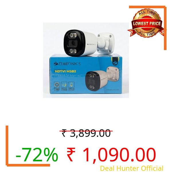 ZEBRONICS 2MP Color View Bullet Camera, Full HD Security Camera with Built-in Mic, 4 Warm Light LED, Night Vision with Color, Mode Switch Button, Flicker Adjust