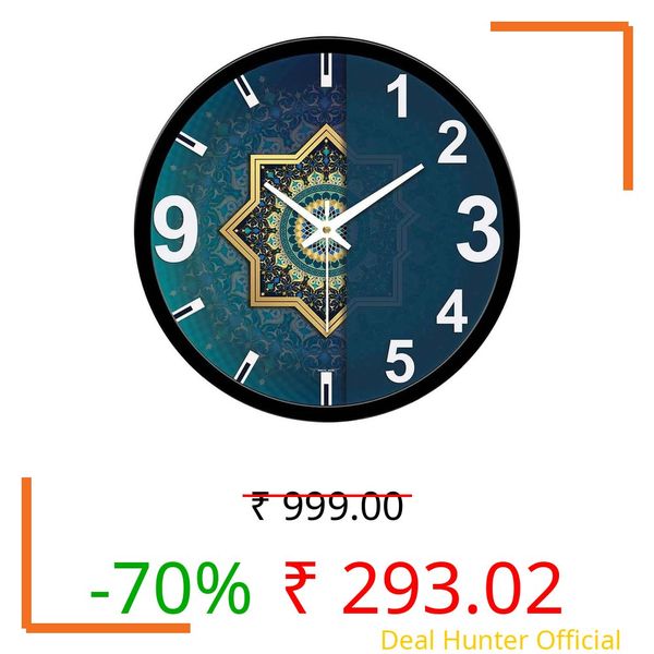 Devansh Crafts Clock Decorative Designer Latest and Stylish Glass Analog Wall Clock Suitalbe for Living Room Hall Bedroom, Office (Islamic Geometric)