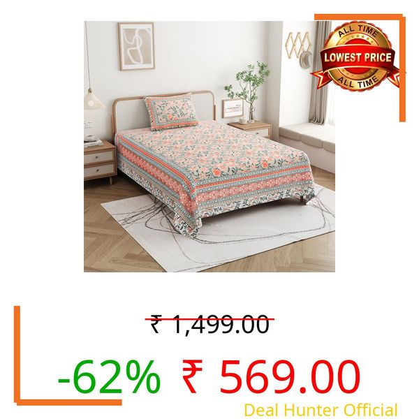 CLOTHOLOGY Skin Friendly bedsheet for Single Size Bed Cotton bedsheets, 1 Single Size bedsheet Cotton with 1 Pillow Cover | 180 TC Soft Bed Sheet Single Size