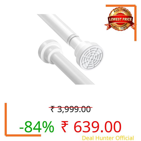 JIALTO Adjustable Bathroom Shower Curtain Rod 80 To 150 Cm Extendable Shower Tension Rod | Without Drill for Wall Anti-Skid Spring Pull Door | Telescopic Shower Curtain Stand (WHITE - 1 Pcs)