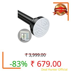 JIALTO Adjustable Bathroom Shower Curtain Rod 100 To 190 Cm Extendable Shower Tension Rod | Without Drill for Wall Anti-Skid Spring Pull Door | Telescopic Shower Curtain Stand (BLACK - 1 Pcs)