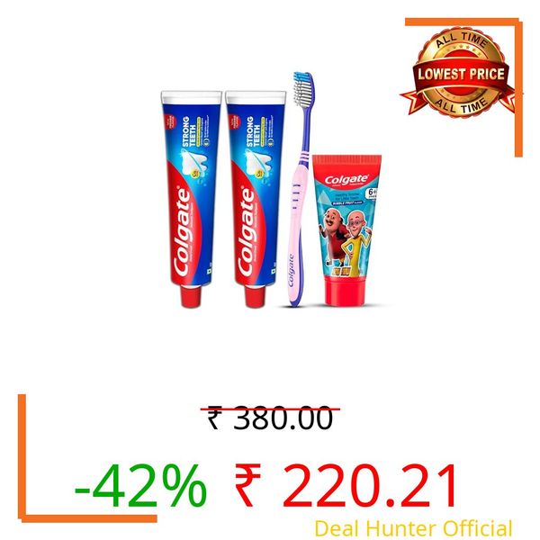 Colgate Strong Teeth Toothpaste, 300g, Bubblefruit Toothpaste for Kids (6+ years) 80g and Toothbrush (Combo Family Pack Offer)