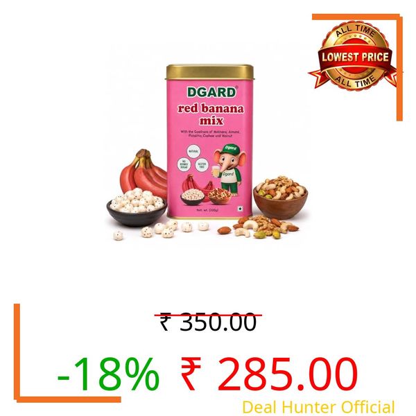 DGARD Red Banana Milk Mix with Almond, Cashew, Pistachio, Walnut & Makhana – Creamy Banana Drink Powder for Milk – Nutritious Milkshake Mix for Kids & Adults – Easy to Prepare Beverage – 200g