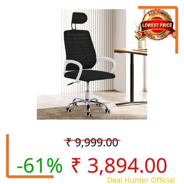 Casa Copenhagen,Mesh Office Desk Chair,Rocking Chairs Ergonomic Computer Chair Adjustable High with Headrest and Comfortable Armrest Swivel Chair - Black Stone & White Handle