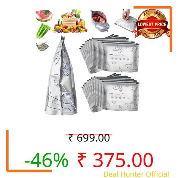 Reusable Aluminum Foil Storage Bags With Zip Lock & Label Stand-Up Bottom Silver Foil Food Storage Pouches for Vegetables, Fruits, Grocery Fish Meat & Biryani | Freezer & Kitchen Safe (40 Pieces)