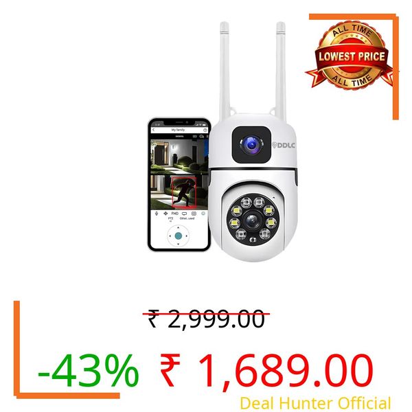 DDLC 4+4MP Smart WiFi PTZ CCTV Camera | Dual Lens Mini PTZ WiFi Security Camera | Two-Way Audio | Color Night Vision | Mobile App V380 Pro (Dual Lens mini ptz)