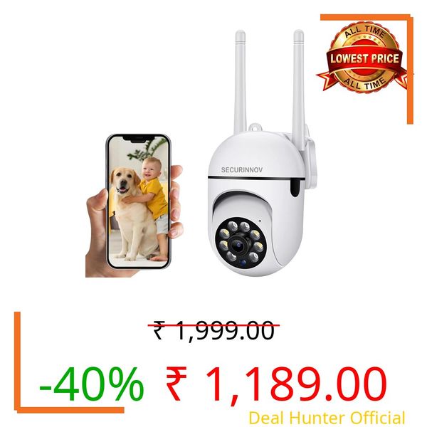 securinnov 4MP WiFi Mini PTZ Home Security Camera | Full HD 1080P | Color Night Vision | Motion Detection | Two-Way Audio | Wireless CCTV Camera for Home Outdoor with Mobile App V380 Pro