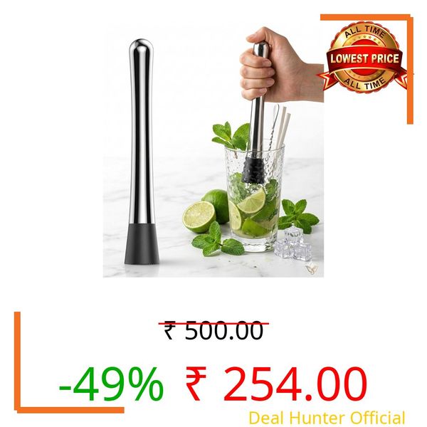 IMN 8" Stainless Steel Fruit Masher & Muddler with 3cm Nylon Tip | Perfect Manual Crusher for Fresh Juices, Mocktails, Lemonade & Infused Water | Essential Kitchen Gadget