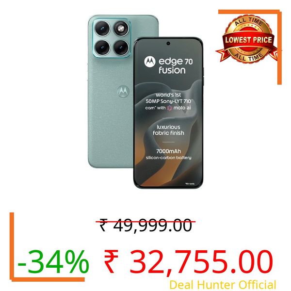 Motorola Edge 70 Fusion (Pantone Blue Surf, 12GB RAM, 256GB Storage) | 6.78" 144Hz AMOLED Display | Snapdragon 7s Gen 4 | 50MP OIS + 13MP Camera | 32MP Selfie | 7000mAh Battery | 68W TurboPower |
