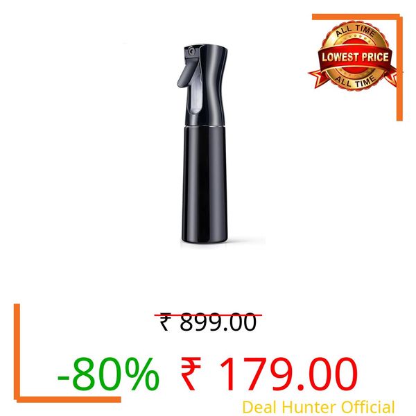 Premium Continuous Mist Spray Bottle 300ml – Fine Mist Hair Spray Bottle, Leakproof & Refillable Water Sprayer for Hair Styling, Plants, Cleaning & Salon Use (Black)