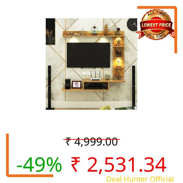 amaflip Wintor Engineered Wood Wall Mounted TV Unit with 4 LED Lights, 3 Open Shelves, 1 Storage Box & Decorative Display Shelf for Living Room | Ideal for Upto 43 Inch TV- GiantWood(DIY Assembly)
