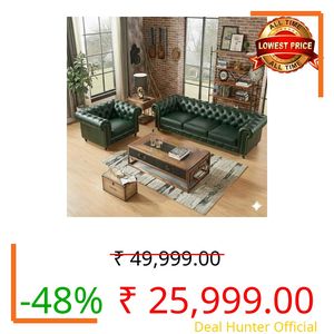 Gaimrao ! Classic Leatherette Chester Sofa Set Button Tufted, Classic Style Sofa Set 3-Person Sofa for Living Room, Office, and Hallway Colour (Bottle Green, 3+1 = 4 Seater Sofa)