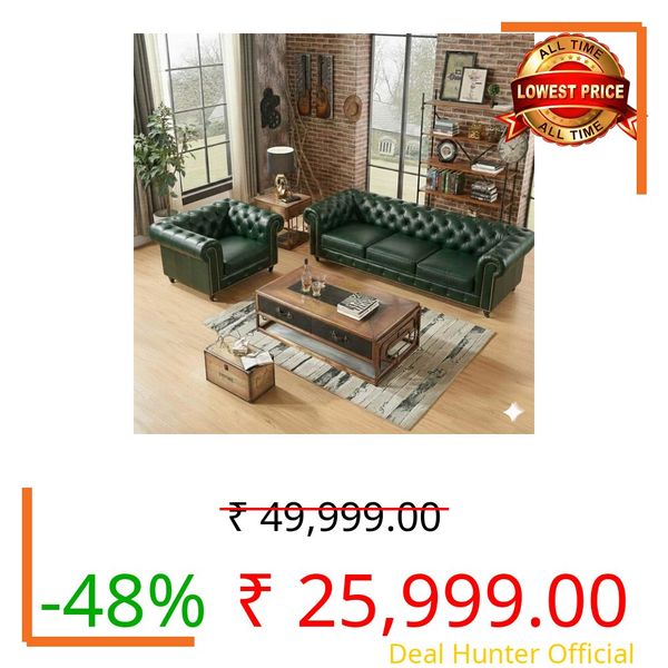 Gaimrao ! Classic Leatherette Chester Sofa Set Button Tufted, Classic Style Sofa Set 3-Person Sofa for Living Room, Office, and Hallway Colour (Bottle Green, 3+1 = 4 Seater Sofa)
