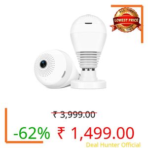 DDLC 4MP Smart WiFi Bulb CCTV Camera | 360° Panoramic View | HD Night Vision | Motion Detection | Two-Way Audio | Wireless WiFi Bulb Camera for Home Indoor with Mobile App V380 Pro (Bulb Camera)