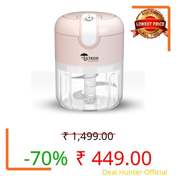 ULTRON Electric Chopper | 30W Powerful Motor | 250ml Mini Vegetable Chopper | Stainless Steel Blades | One-Touch Operation | BPA-Free Container | USB Rechargeable | Portable Kitchen Chopper (Rose)