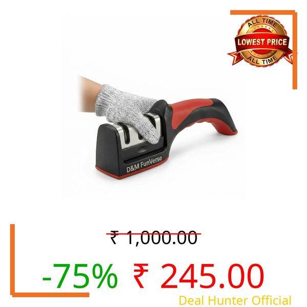 Magnificent Manual Knife Sharpener Tool with 3 Stage Sharpening System | Professional Kitchen Knife Sharpener for Home | Stainless Steel Knife Sharper & (3 in 1)