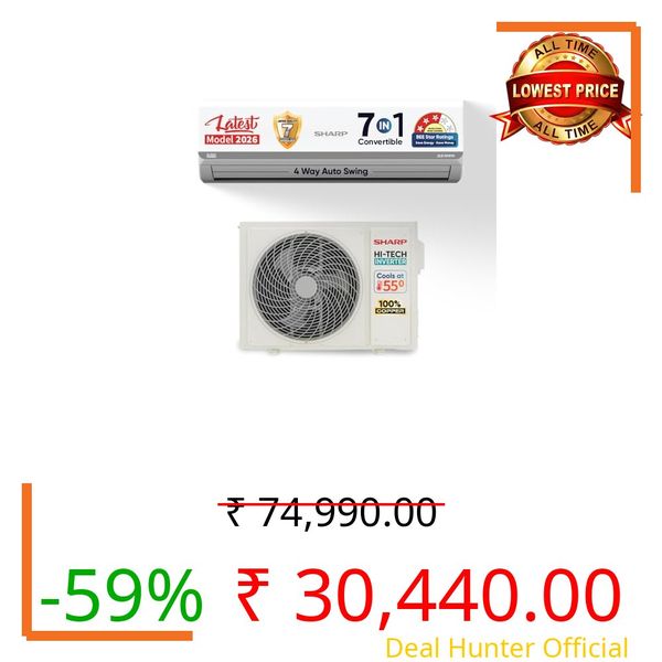 Sharp 1.5 Ton 3 star, New Star Rated, Split AC (4 Way Swing, 100% copper, Hi-Tech Inverter Compressor, 7-1 Convertible,Turbo cool, Dust filter, AH-SI17V3B-GCN, White)