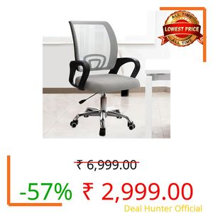 Casa Copenhagen Mesh Mid Back Office/Study/Computer/Revolving/Desk Chair for Work from Home -Metal Base, Height Adjustable Seat - Rich Grey & Black Handle