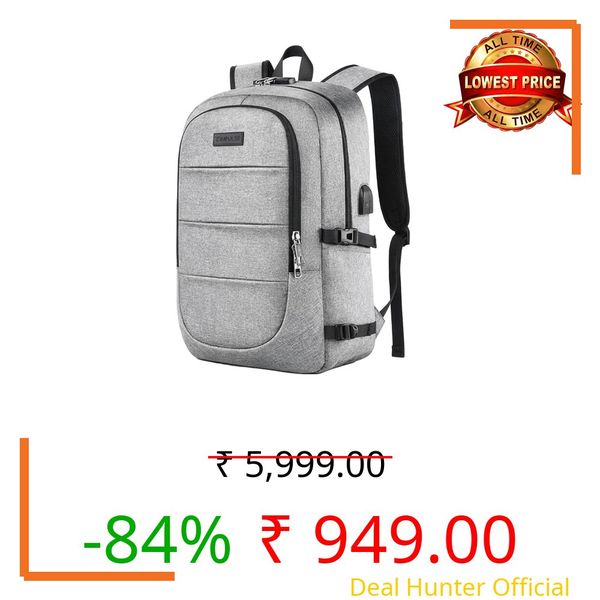 Impulse Hustle Grey 40L Water-Resistant Laptop Backpack with USB Port & Number Lock, 3 Compartments, Fits 16" Laptop, Ideal for Office, School, College & Travel, Unisex Business Bag