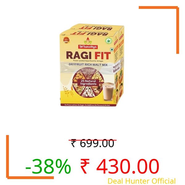 Siri Swasthya Ragi Fit Dryfruit Rich Malt Mix, 25 Natural Ingredients, No Sugar, No Preservatives, 500g (Pack of 2)