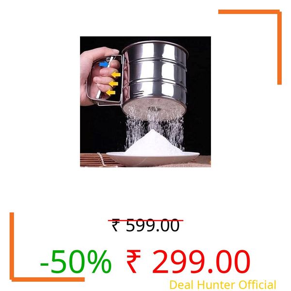 Flour Sifter/Atta chhani Hand Press Design Stainless Steel Flour Sifter Corrosion Resistant Large Capacity Flour Sieve Cup for Sugar Flour and Coffee Powder | Atta Chalni