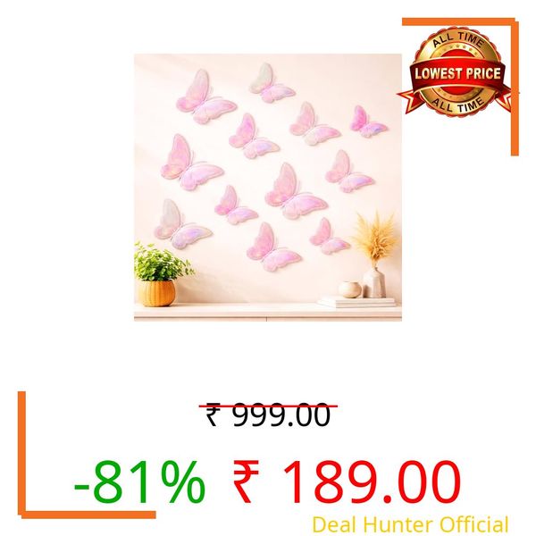 CraftVatika 3D Butterfly Wall Stickers for Home Decor with Sticking Pads 12 Pieces | Golden DIY Butterfly Wall Decoration for Living Room Bedroom Kids Room Nursery | Home Decoration Ornament for Door