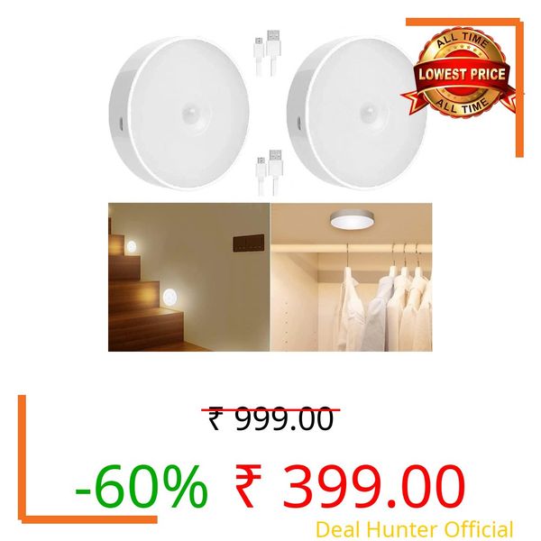 FULEN Pack of 2 Motion Sensor LED Light, Motion Sensor Light for Home Indoor, Wireless Magnetic Lights for Wall, Cabinet Light, Automatic On/Off, Rechargeable, Adhesive, Ideal for Wardrobe (Two Pack)