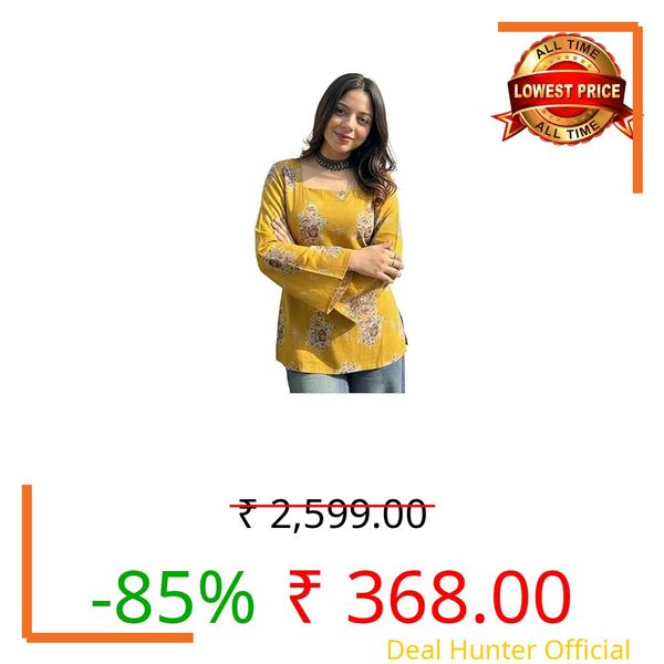 ANNI Designer Women's Viscose Blend Printed Short Kurti (Namratha Mustard-V15_S_Mustard_Small)