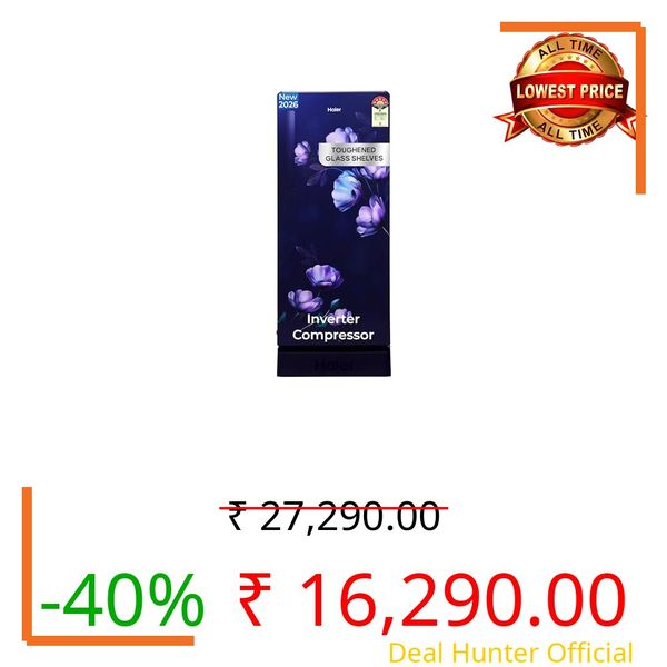 Haier 190L 5 Star Direct Cool Single Door Refrigerator | Toughened Glass Shelves | Fast Ice Making in Just 60 minutes | Large Veg Box| Easy Clean Back (HED-205TMIBA-N, Marine Ivy, Base Stand)