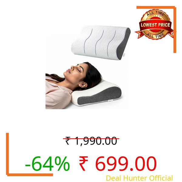 GADDA CO Memory Foam Cervical Neck Pillow for Neck & Shoulder Pain -Orthopedic Pillow for Sleeping, Posture & Spinal Alignment, Pain Relief, Size-19.5×11×3.5 in, White & Grey Jacquard, 2-Year Warranty