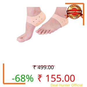 KWATOKO Heel Pad Socks with Silicone Gel for Heel Pain Relief, Dry Cracked Feet Repair, Cushion Support, Moisturizing Heel Sleeves – 1 Pair, Beige, Free Size