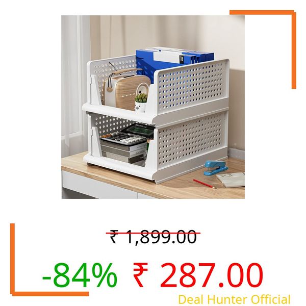 New Set of 1 Large Foldable Cloth Storage Organizer/Stackable Wardrobe Organizer For Clothes/Multipurpose Sliding Basket/Rack Organiser for Storage/Shirt Stacker Box (44 x 33 x 36 cm, White) (1)