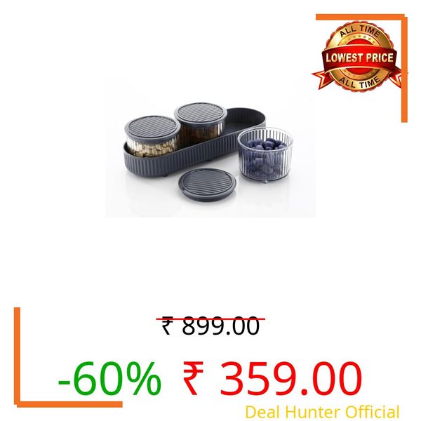 ZETKEE Regalia 3 PCS Dry Fruit Set | Decorative Serving Container for Dry Fruits Snacks Nuts & Candy | Elegant Table Serving Set with Tray | Grey