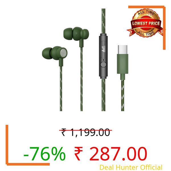 GearZTouch BLAST-C TypeC Wired Earphone with Powerful HD Mic for Clear Sound, Deep Bass Sound, HD Calling, in-Line Volume Control & Noise Cancellation Compatible with only TypeC Jacks in Mobiles-Green